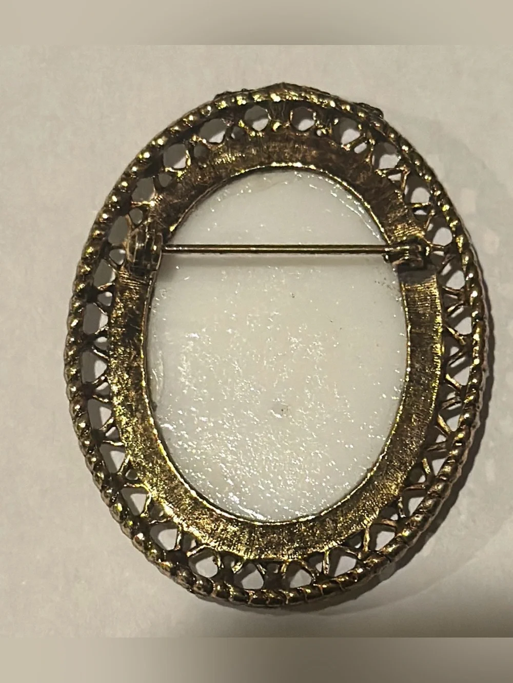 Sold Vintage Romantic Golden Rose Oval Milk Glass Cameo Brooch